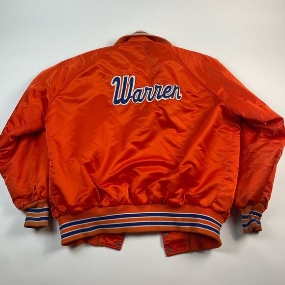 Vintage Warren Michigan Local 909 UAW Union Satin Orange Bomber Work Jacket - Picture 2 of 8